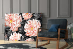 Flower glass print enhancing a hallway with quiet drama