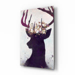 Deer glass wall art displayed above a console in a designer interior