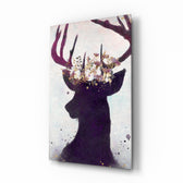 Deer glass wall art displayed above a console in a designer interior
