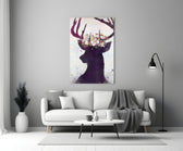 Close-up detail of the pressed-flower crown on the stag silhouette