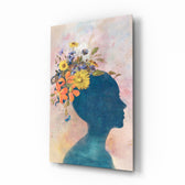Woman Portrait glass wall art displayed above a console in a designer interior