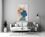 Close-up detail of the sunflower and cornflower crown on the silhouette