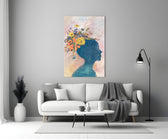 Close-up detail of the sunflower and cornflower crown on the silhouette
