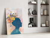Woman Portrait glass print enhancing a dressing area with romantic grace