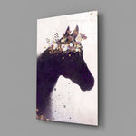 Floral-crowned horse panel bringing serene strength to a contemporary living space