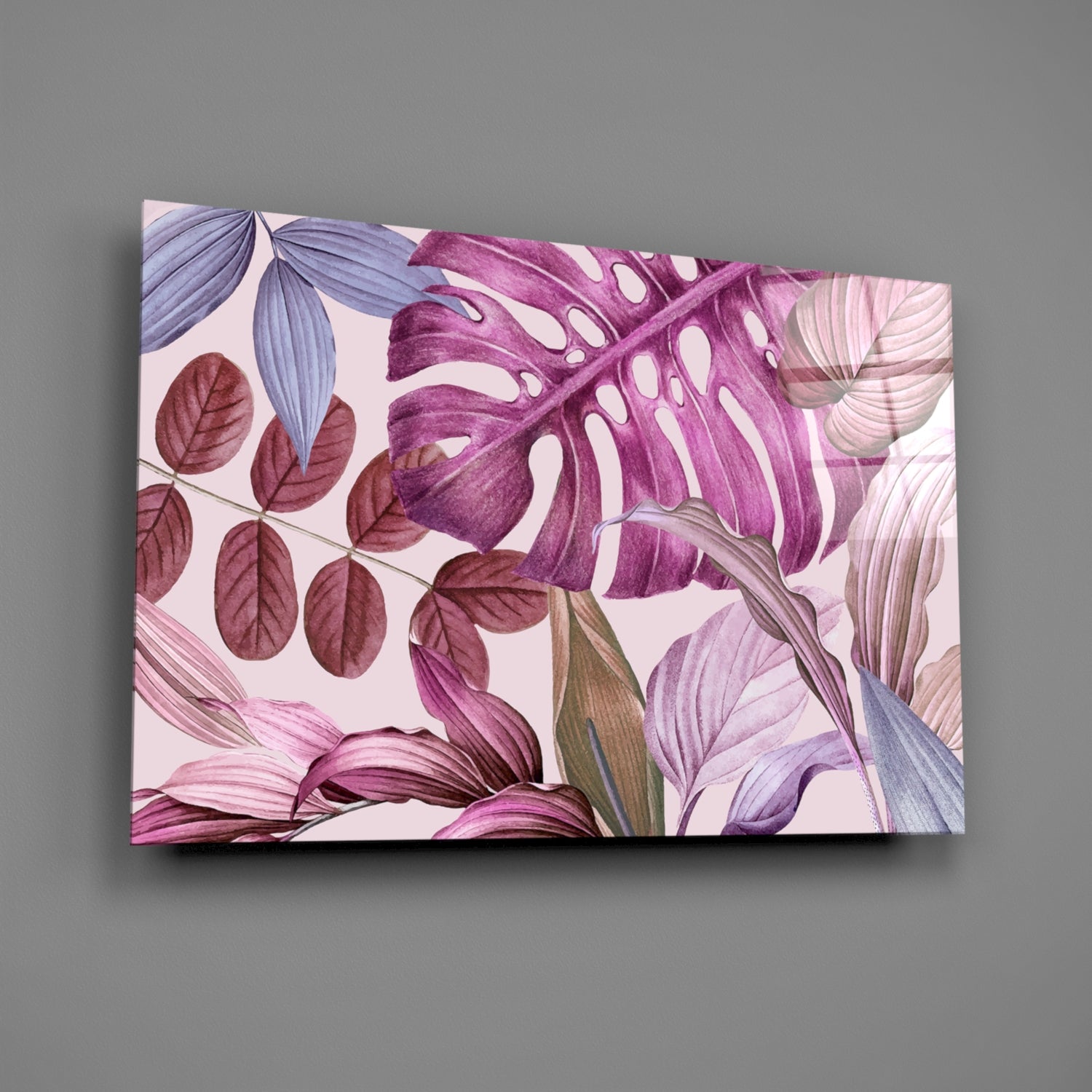 Tropical Leaves Glass Wall Art.
