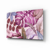 Tropical Leaves glass wall art displayed above a console in a designer interior