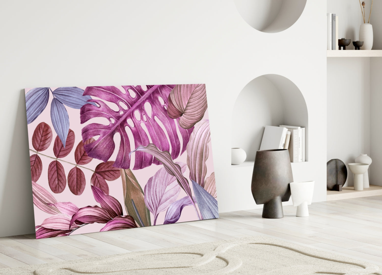 Tropical Leaves Glass Wall Art.