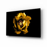 Yellow Flower glass wall art displayed above a console in a designer interior