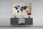 World Map panel catching soft light to reveal its parchment grain