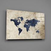 Navy-and-sepia map panel bringing explorer presence to a contemporary living space