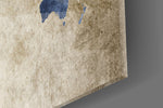 World Map artwork anchoring an entryway with warm palette