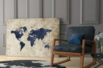 World Map glass print enhancing a hallway with library mood