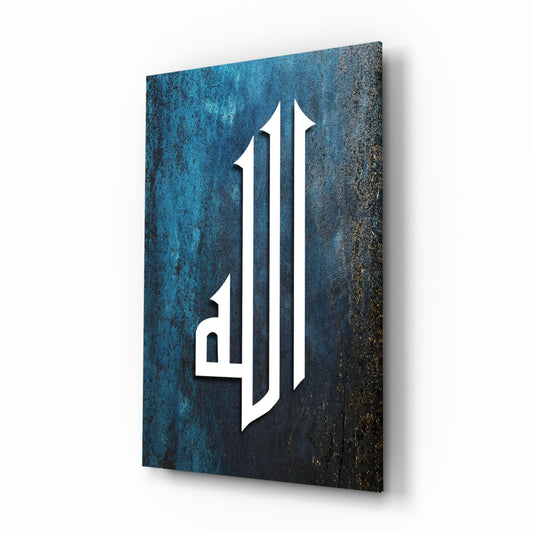 Islamic Calligraphy glass wall art displayed above a console in a designer interior