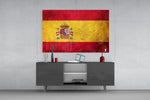 Flag of Spain panel catching warm light to reveal its impasto strokes
