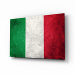 Flag of Italy glass wall art displayed above a console in a designer interior