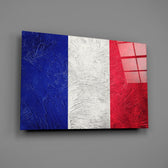 Oil-texture French flag panel bringing cosmopolitan warmth to a contemporary living space