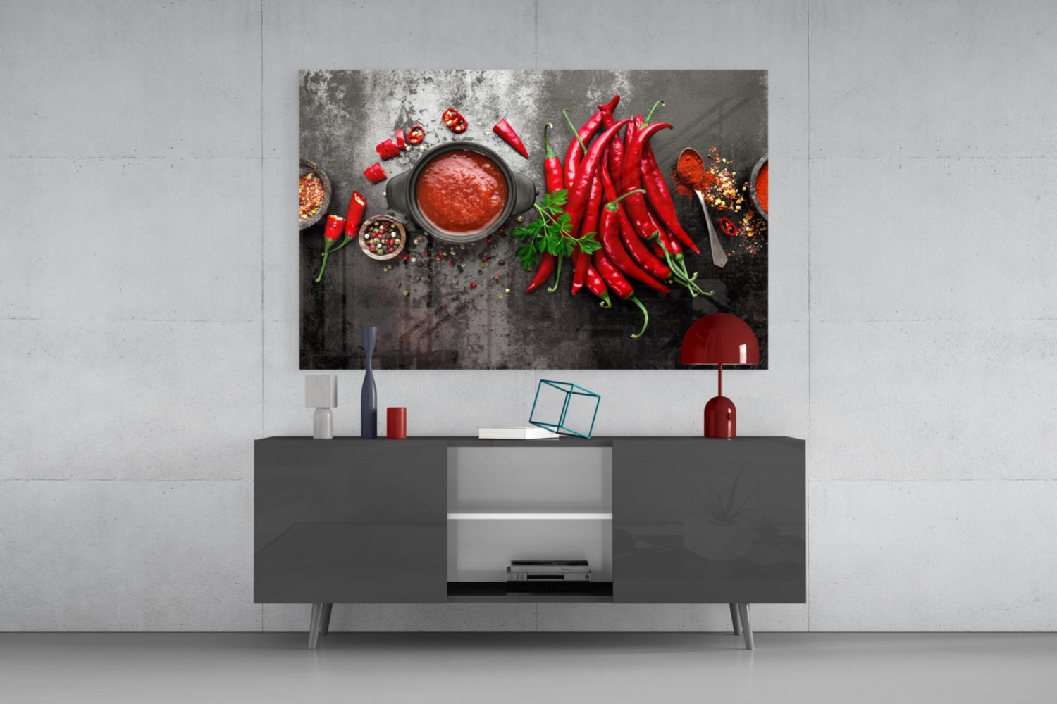 Red Peppers Glass Wall Art.