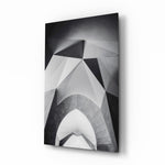 Architectural Geometric Shapes glass wall art displayed above a console in a designer interior