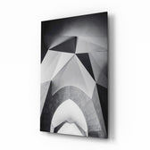 Architectural Geometric Shapes glass wall art displayed above a console in a designer interior