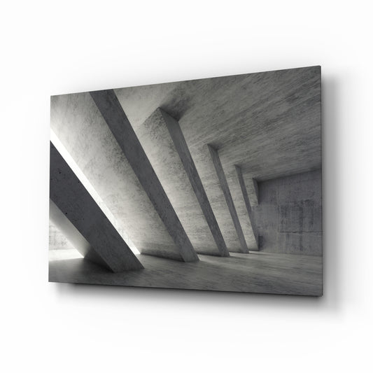 Architectural Walls glass wall art displayed above a console in a designer interior