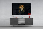 Lion panel catching low light to reveal its chiaroscuro intimacy
