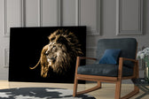 Lion glass print enhancing a hallway with sentinel gaze