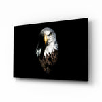 Eagle glass wall art displayed above a console in a designer interior