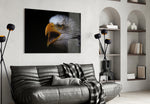 Eagle glass wall art styled in an executive office