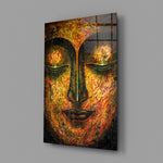 Amber Buddha panel bringing meditative warmth to a contemporary living space