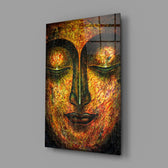 Amber Buddha panel bringing meditative warmth to a contemporary living space
