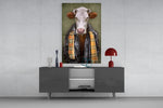 Ox Head panel catching warm light to reveal its plaid scarf
