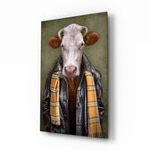 Ox Head glass wall art displayed above a console in a designer interior