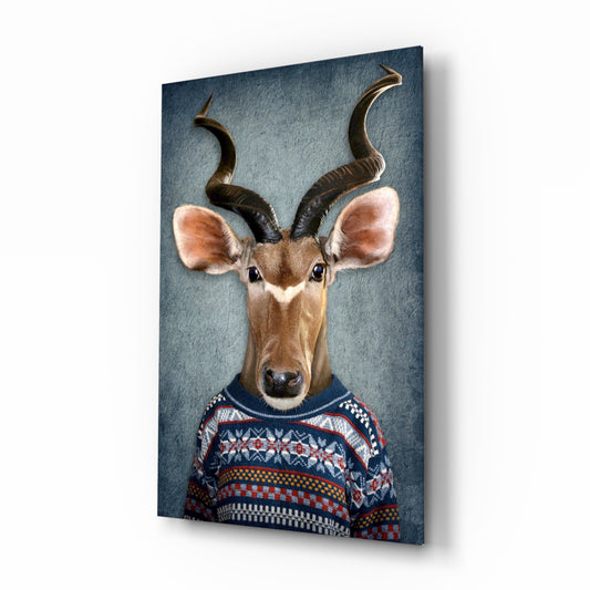 Deer Head glass wall art displayed above a console in a designer interior