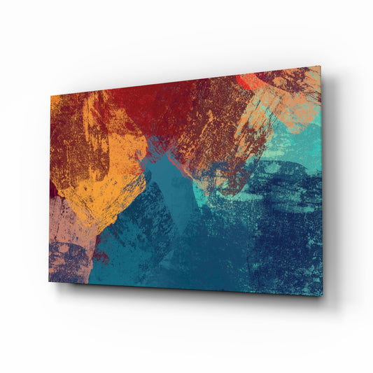 Abstract Colors glass wall art displayed above a console in a designer interior