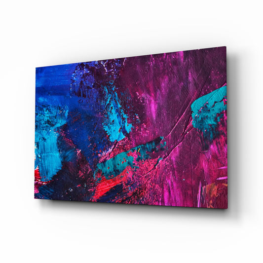 Abstract Colors glass wall art displayed above a console in a designer interior