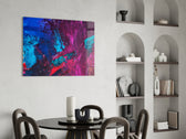 Abstract Colors panel adding statement energy to a lounge