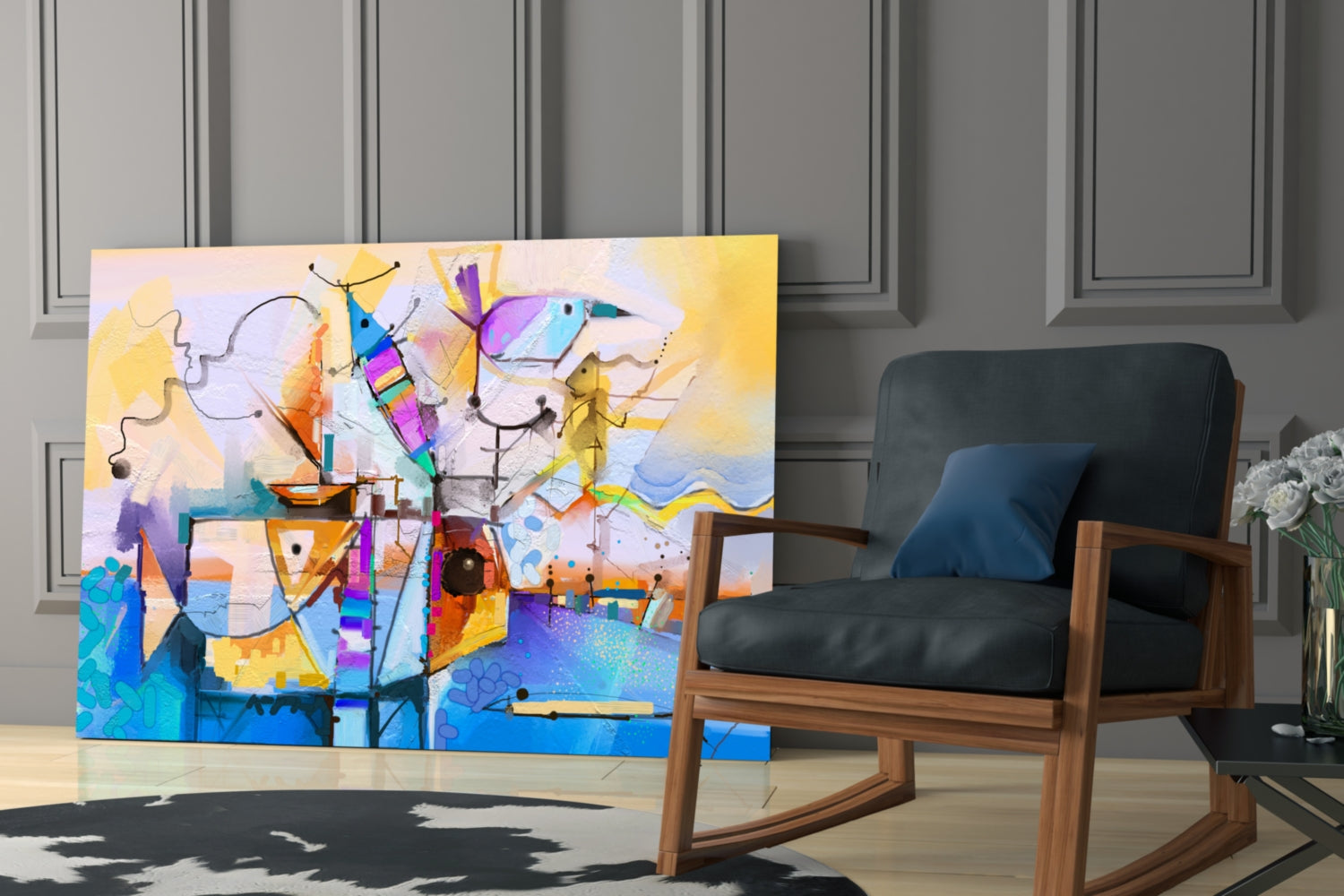 Abstract Colors Glass Wall Art.