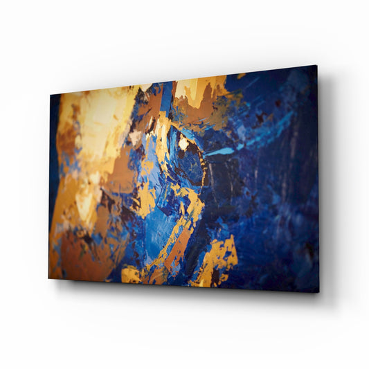 Abstract Colors glass wall art displayed above a console in a designer interior