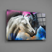 Pastel horse-pair panel bringing romantic warmth to a contemporary living space