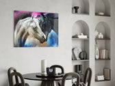 Horse panel adding intimate warmth to a bedroom