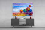 Colorful Trees panel catching daylight to reveal its impasto meadow