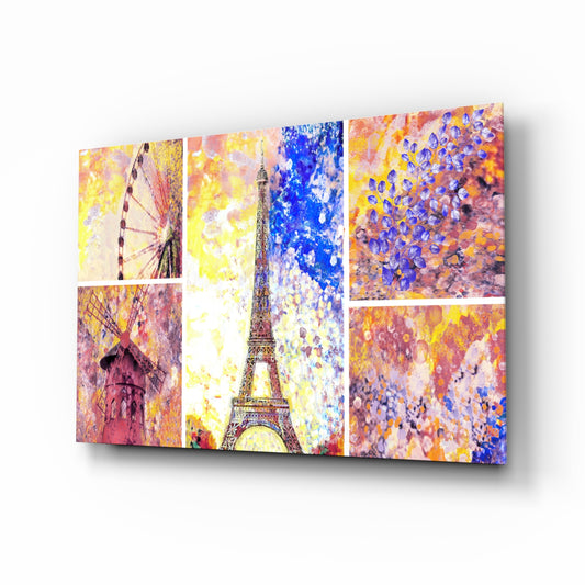 Eiffel glass wall art displayed above a console in a designer interior