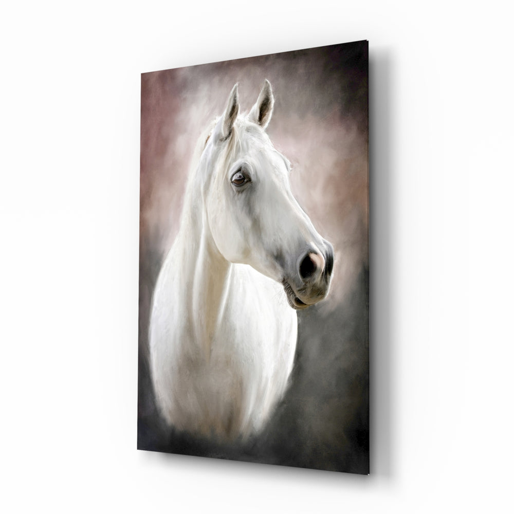 Horse glass wall art displayed above a console in a designer interior