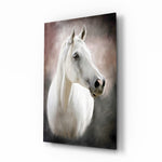 Horse glass wall art displayed above a console in a designer interior