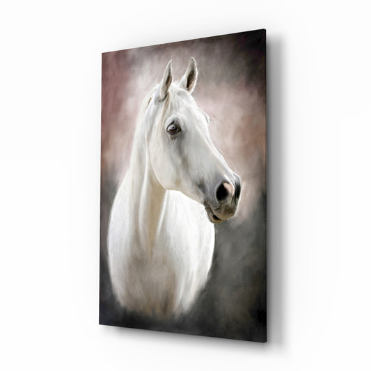 Horse glass wall art displayed above a console in a designer interior