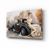 Car glass wall art displayed above a console in a designer interior