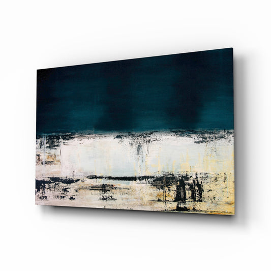 Abstract Colors glass wall art displayed above a console in a designer interior