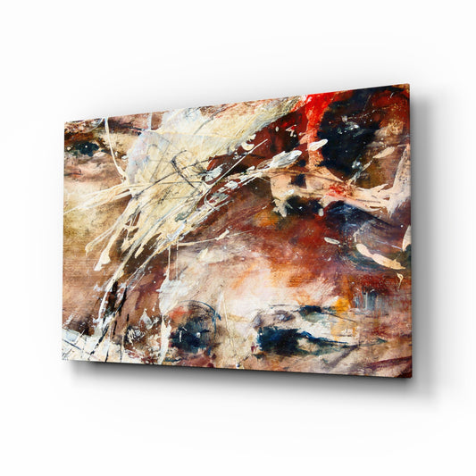 Abstract Colors glass wall art displayed above a console in a designer interior