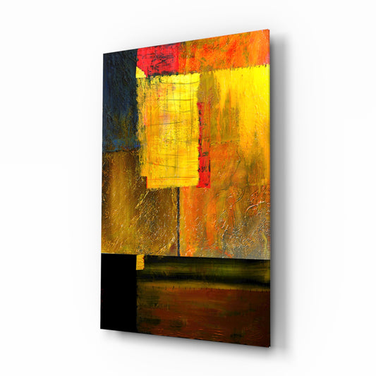 Abstract Colors glass wall art displayed above a console in a designer interior